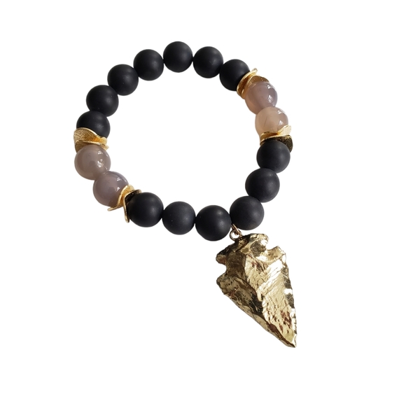 Jewelry - Gold-plated jasper arrowhead stone beaded bracelet